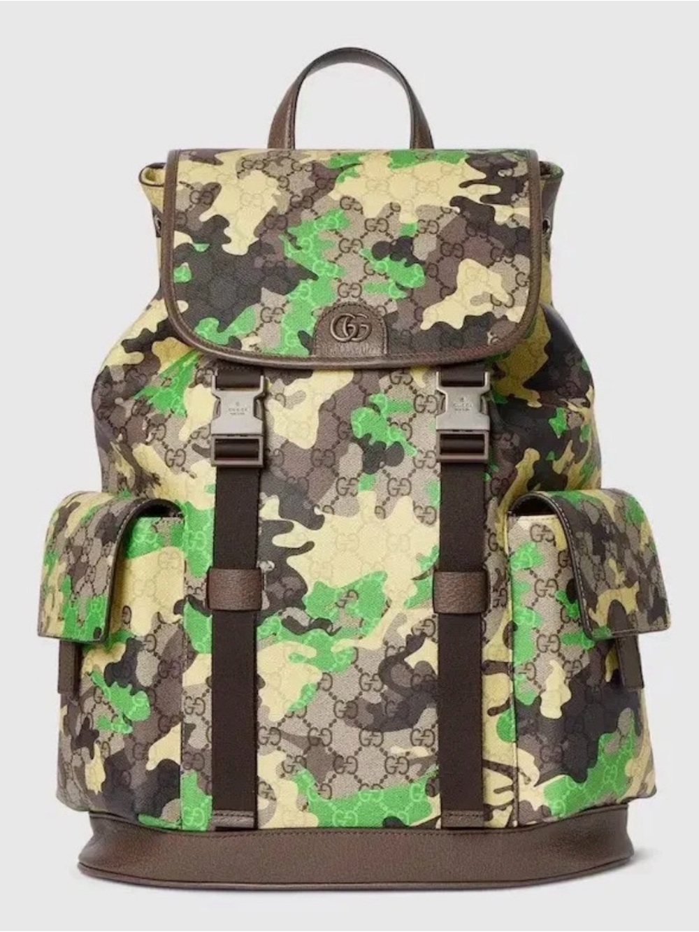 Gucci GG Animation Green Camouflage Large Backpack Laptop Bag Authentic NWT